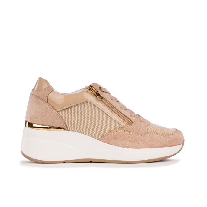 Sneakers rosa con zip laterali e zeppa