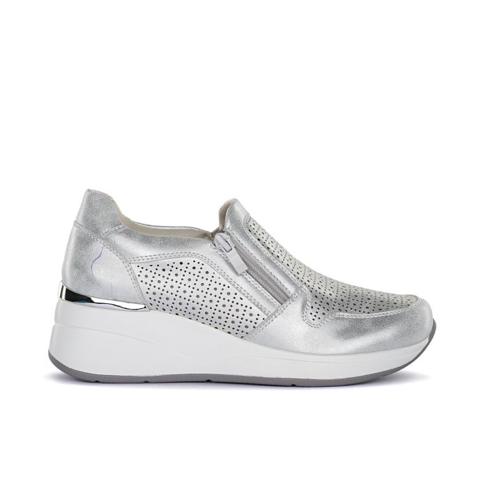 Sneakers argento slip-on con zeppa e zip laterali