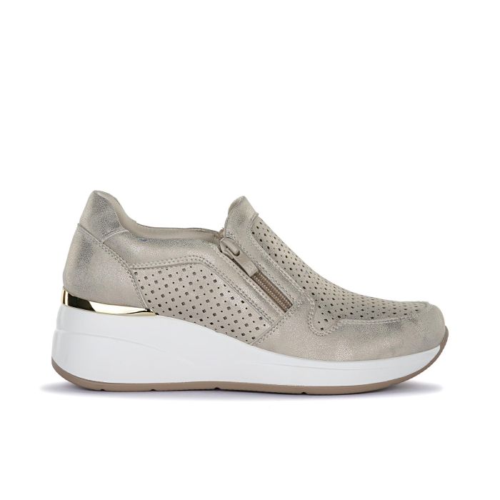 Sneakers oro slip-on con zeppa e zip laterali