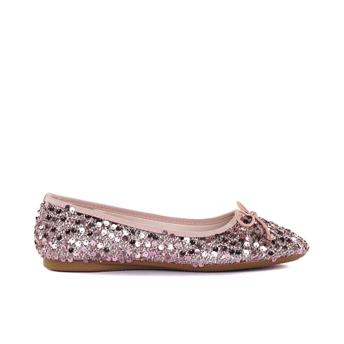 Ballerine rosa in tessuto paillettes con fiocchetto