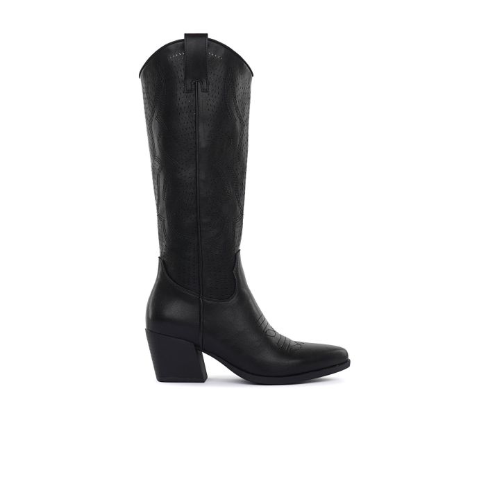 Stivali texani neri con tacco e gambale traforato