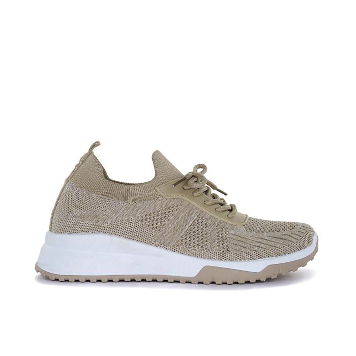 Sneakers beige da donna in tessuto con lacci
