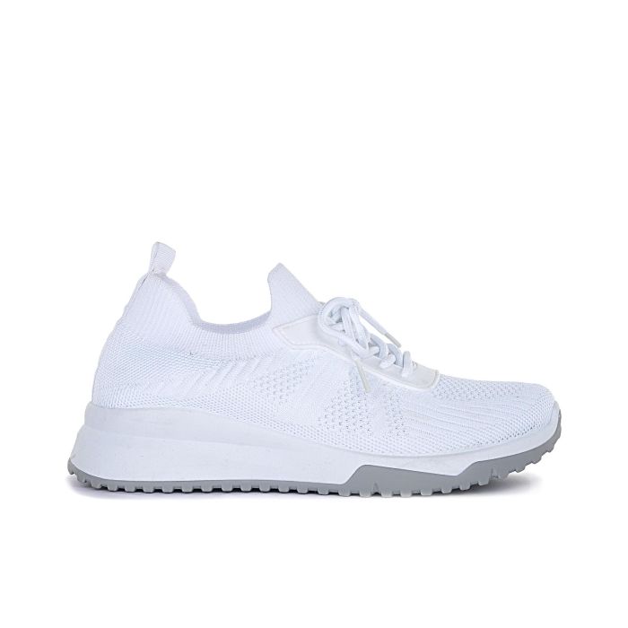 Sneakers bianche da donna in tessuto con lacci