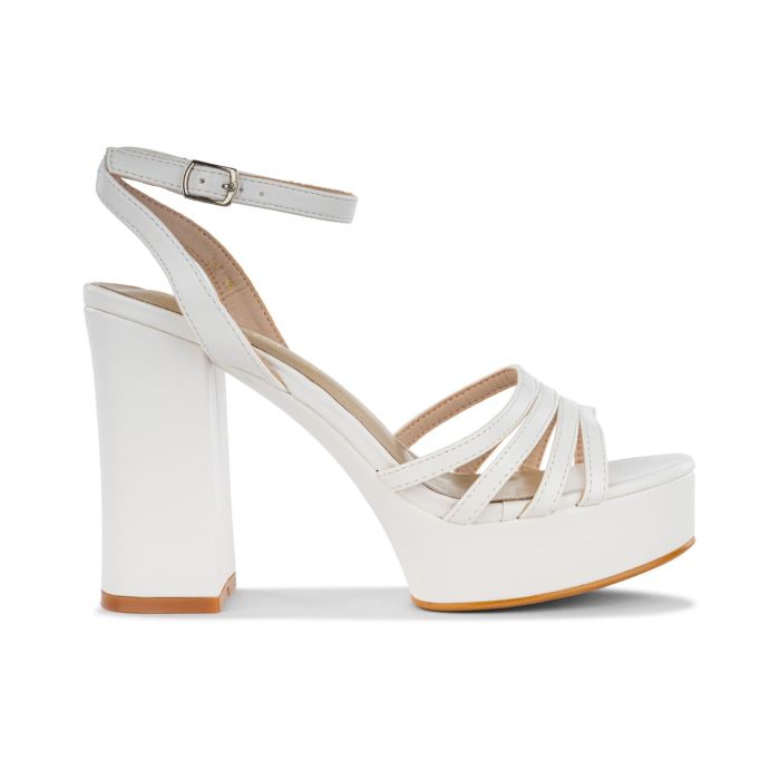 Sandali bianchi con tacco e plateau da donna