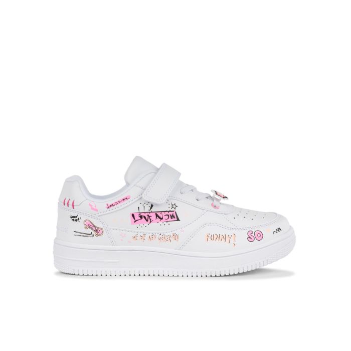 Sneakers bianche con stampa da bimba con strappo