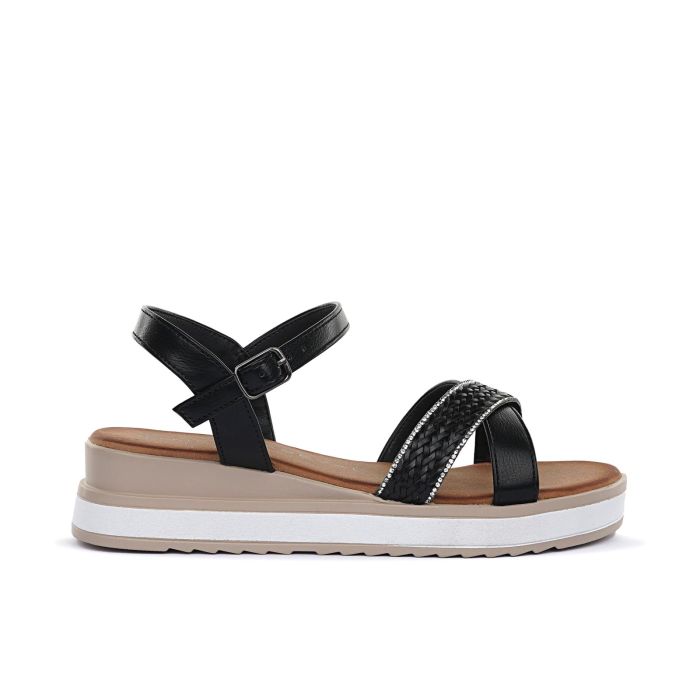 Sandali casual neri da donna con dettaglio effetto intreccio e strass