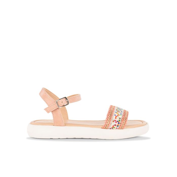Sandali rosa da bimba con fascia multicolor e cinturino