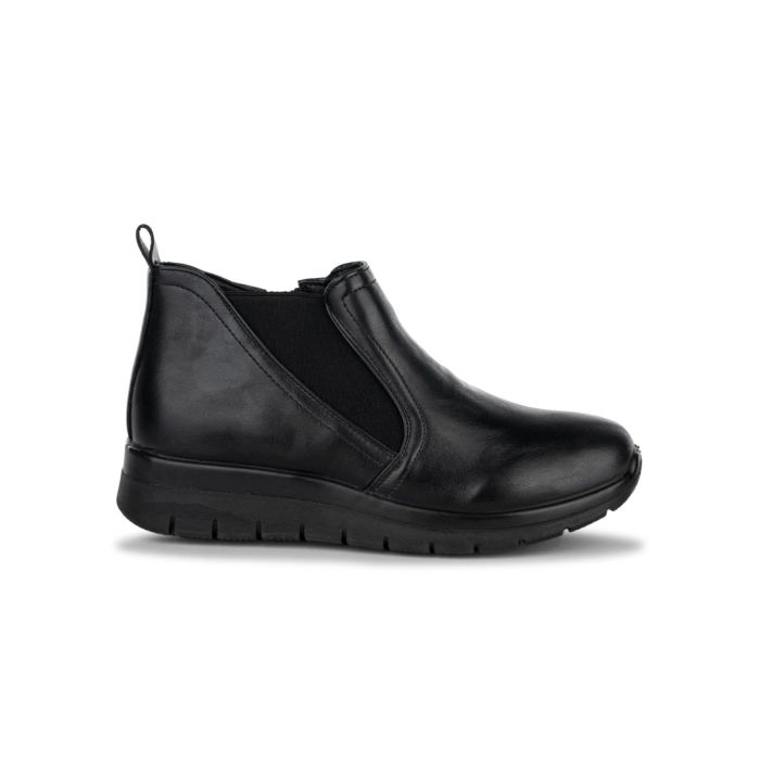 Stivaletti bassi comfort neri da donna con inserti elasticizzati laterali