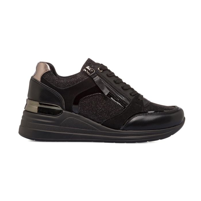 Sneakers nere da donna con suola zeppa e inserti in tessuto glitterato