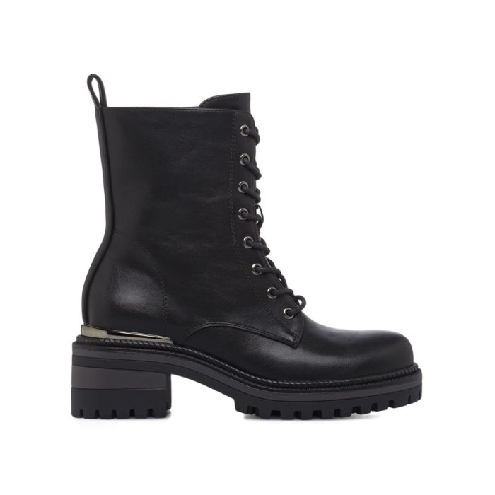 Anfibi neri da donna con lacci e tacco basso in gomma