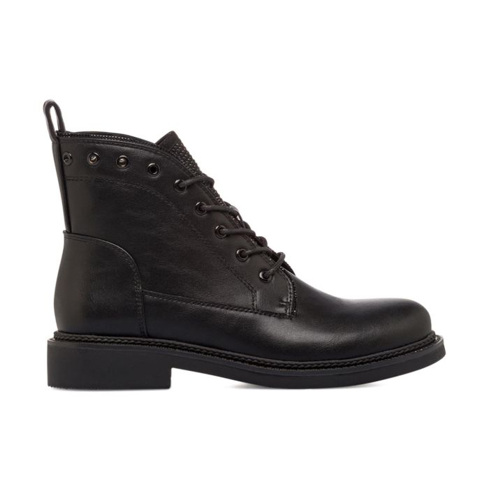 Anfibi neri da donna con lacci e inserto con strass