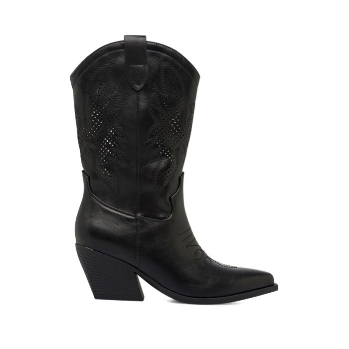 Stivali neri Alesya da donna modello texani con tacco alto e laserature