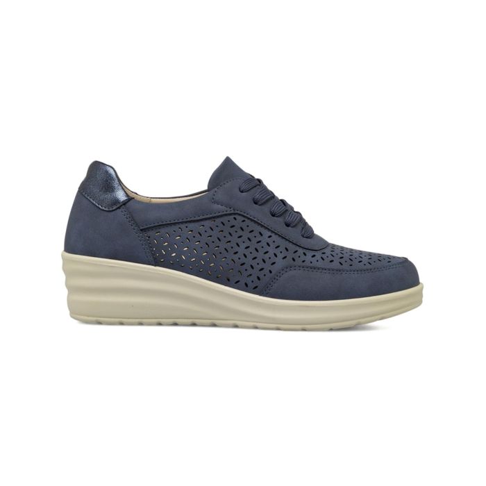 Sneakers Casual comfort blu da donna traforate con zeppa