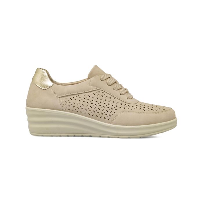 Sneakers Casual comfort beige da donna traforate con zeppa