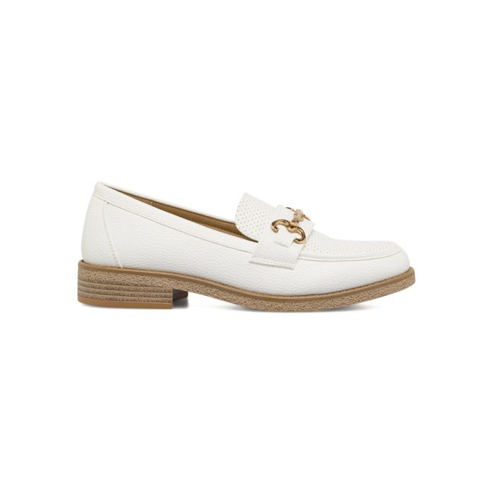 Mocassini eleganti bianchi Alesya da donna con morsetto dorato