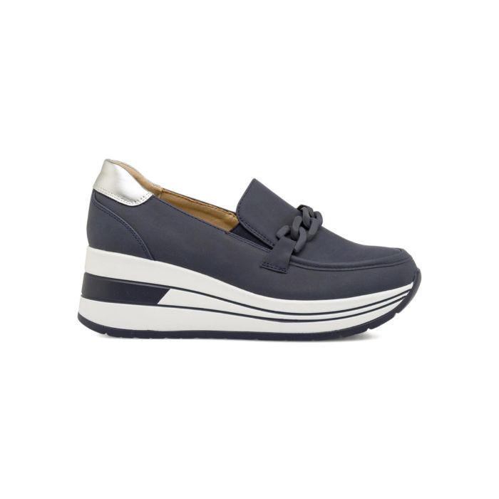 Mocassini casual blu Estradà da donna con suola zeppa