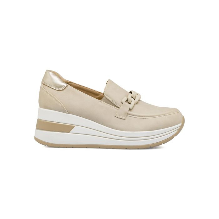 Mocassini casual beige Estradà da donna con suola zeppa