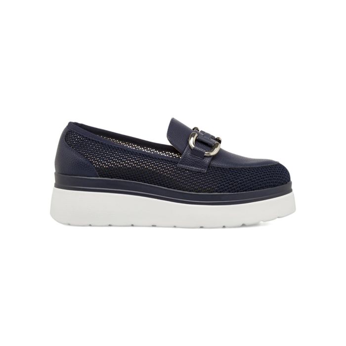 Mocassini casual blu traforati Estradà da donna con suola platform