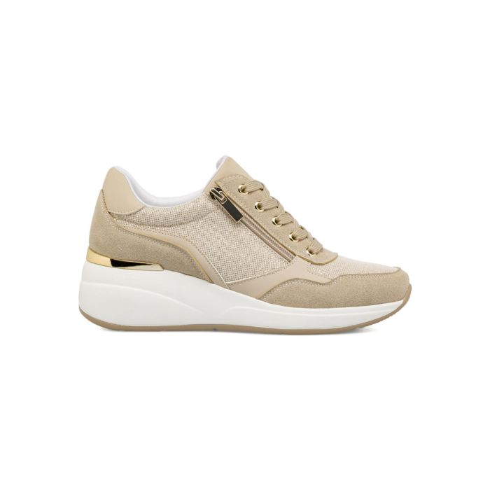 Sneakers beige Estradà glitterate da donna con zeppa e logo