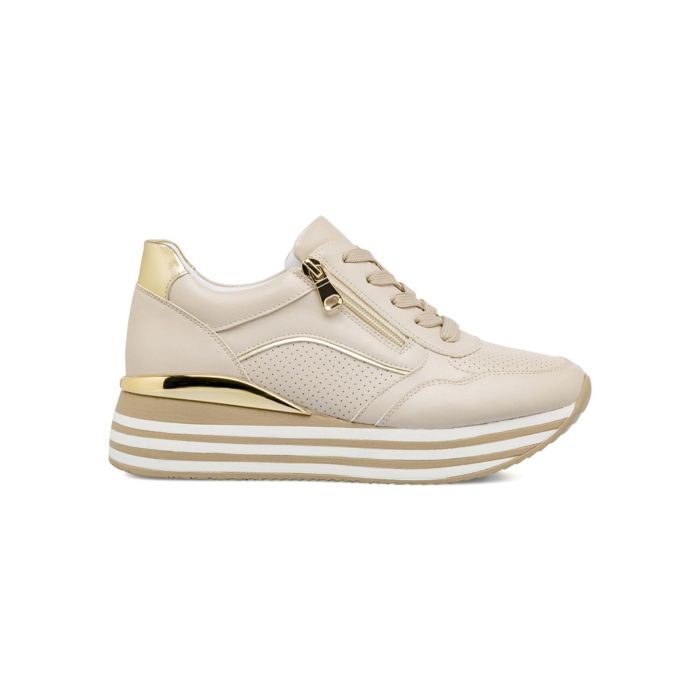 Sneakers beige Estradà da donna con suola platform, lacci e zip