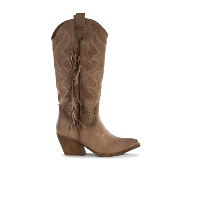 Stivali texani marroni Alesya da donna con frange e cuciture