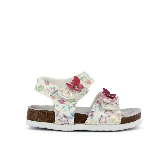 Sandali bianchi con glitter farfalle e velcro da bimba