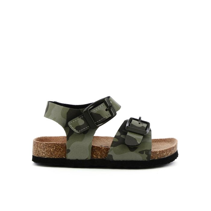 Sandali verdi da bimbo effetto camouflage con fibbie