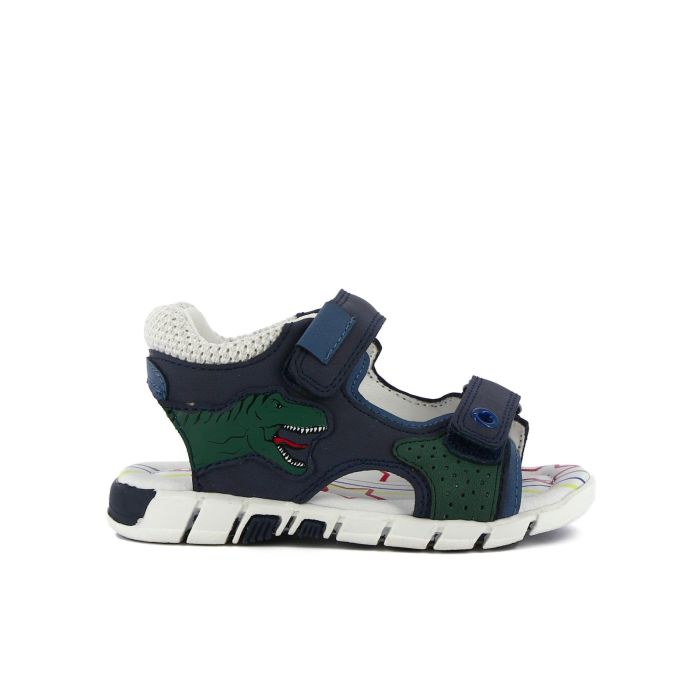 Sandali blu da bambino con strappi e dinosauro