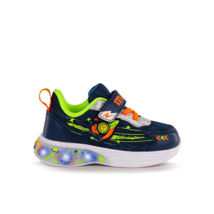 Sneakers blu e multicolor fluo con luci e con strappo