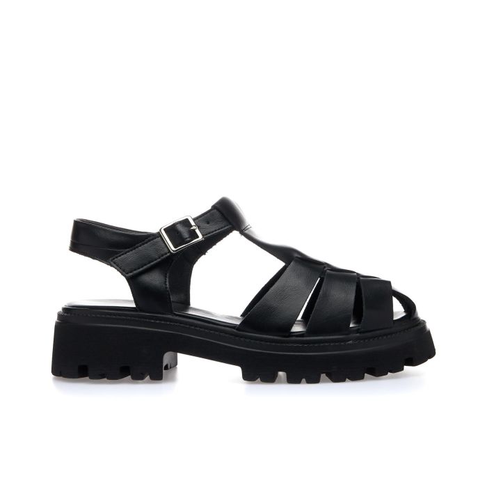 Sandali neri con gabbia e suola platform