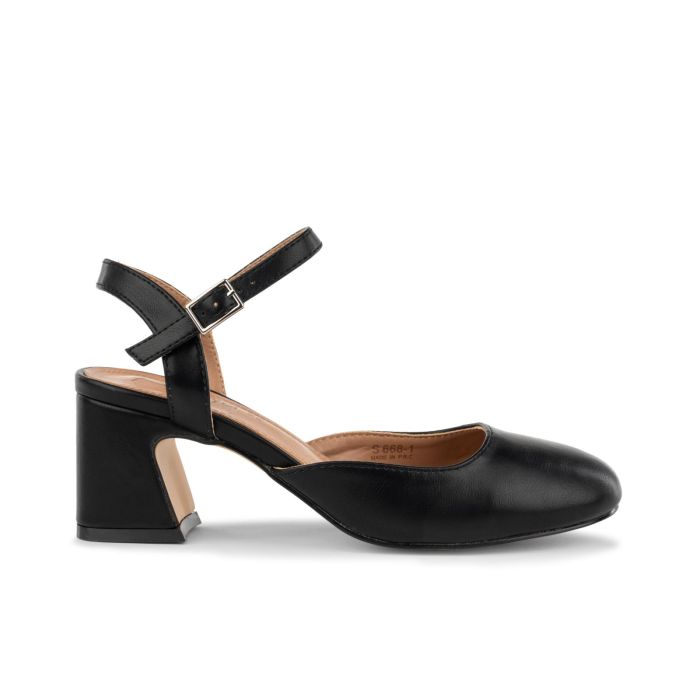 Decolletè nere da donna slingback con tacco largo e cinturino