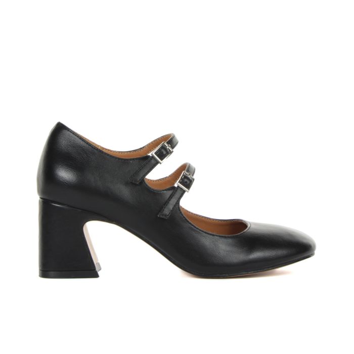 Decolletè nere con tacco largo medio con cinturini