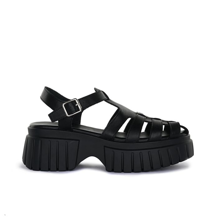 Sandali neri da donna con suola platform e fibbia
