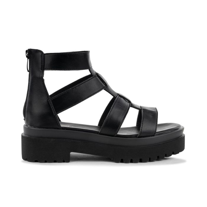 Sandali bassi neri con platform da donna con zip