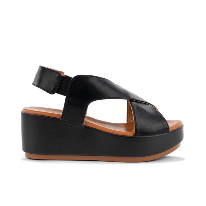 Sandali con zeppa neri da donna con bande elastiche