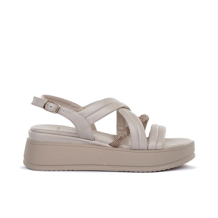 Sandali beige da donna con suola platform e dettaglio strass