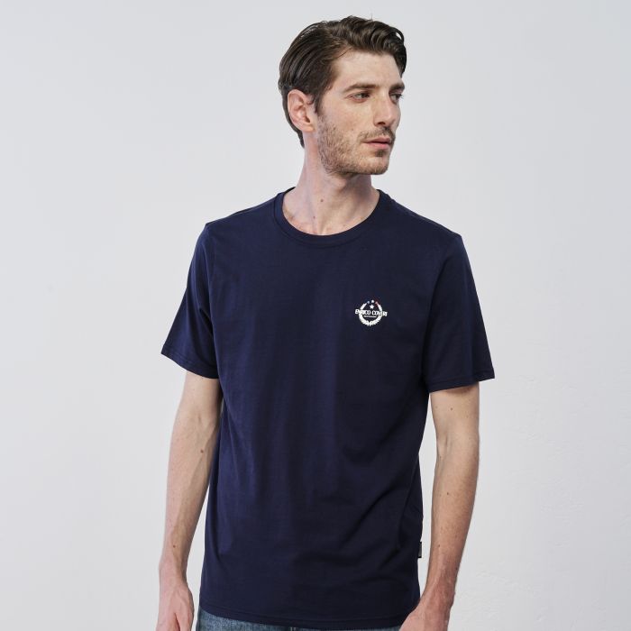 T-shirt blu da uomo in cotone con maniche corte e logo stampato