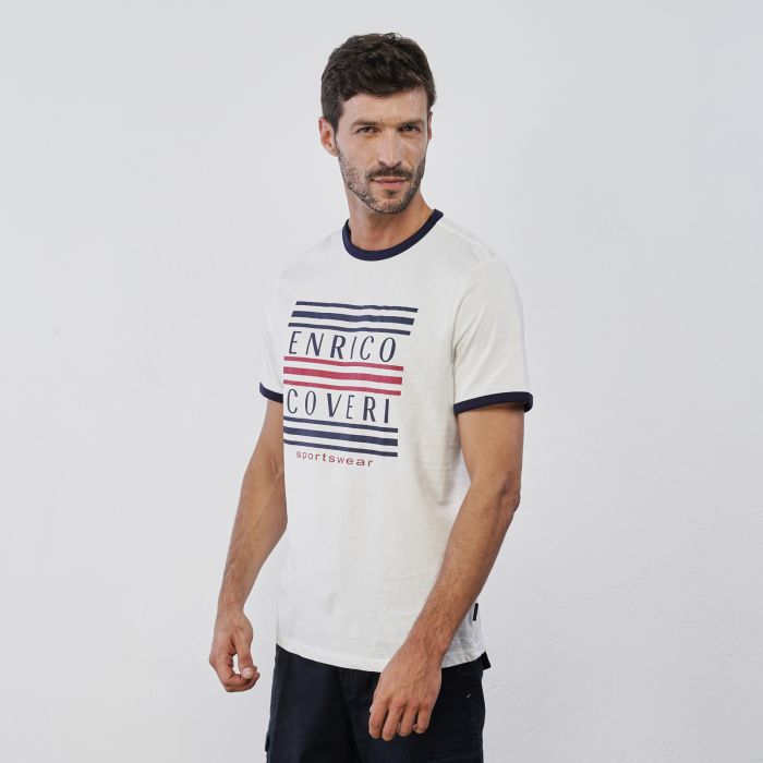 T-shirt bianca da uomo con maniche corte e scritta maxi logo