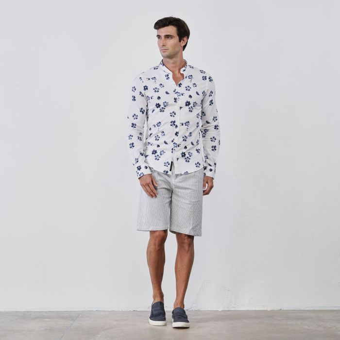 Shorts da uomo in cotone a righe bianche e blu
