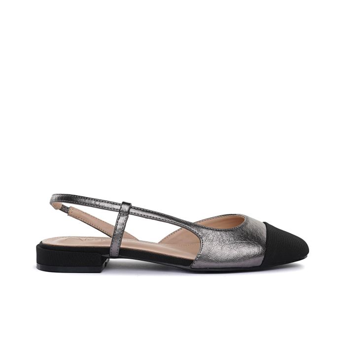 Ballerine slingback argento con punta a contrasto