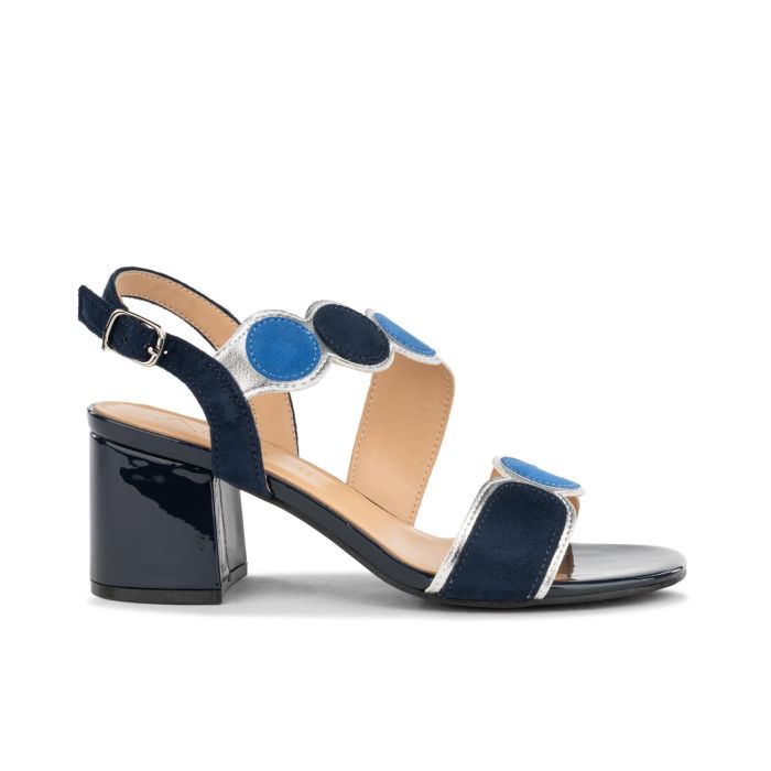 Sandali con tacco blu e argento da donna