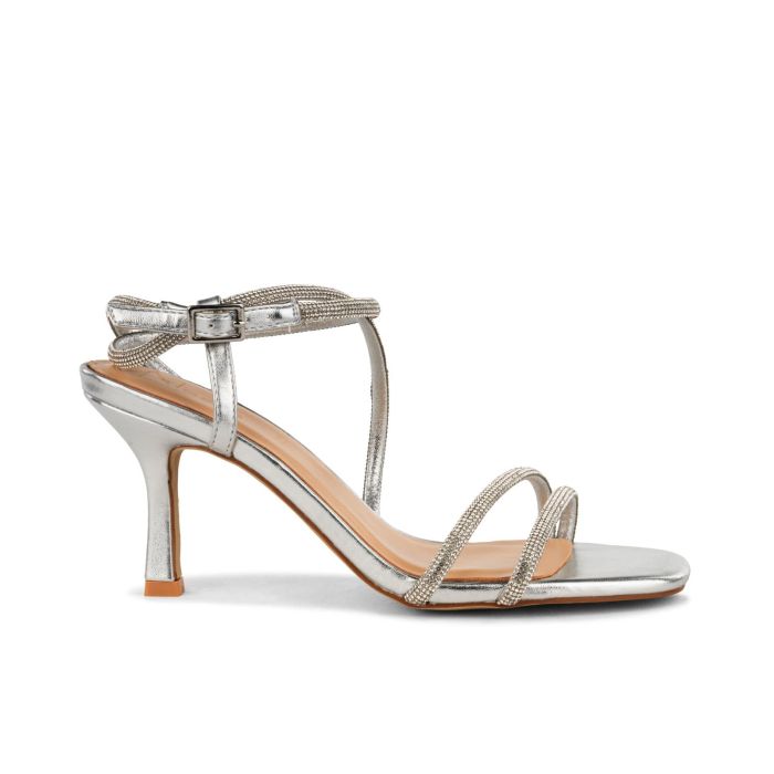 Sandali con tacco argento con micro strass da donna