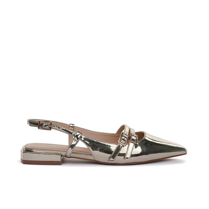 Ballerine oro a punta effetto metallizzato con cinturini
