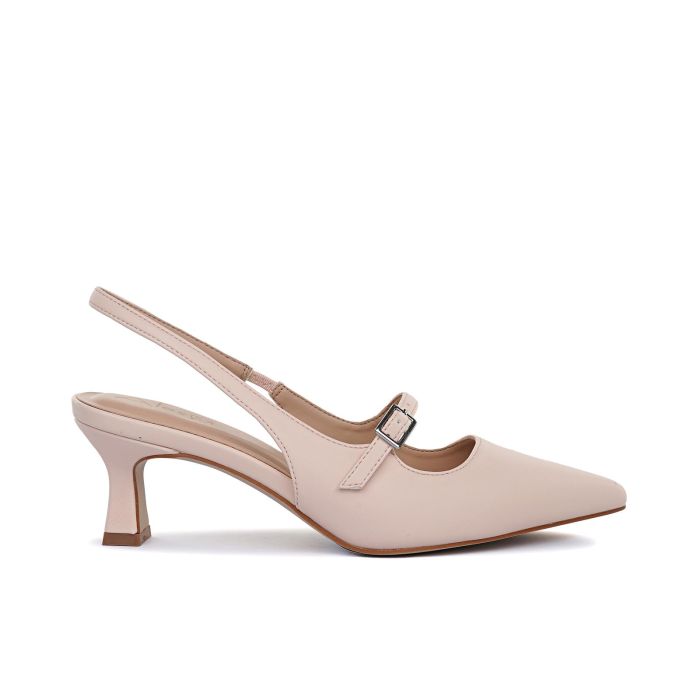 Decolletè bianche slingback a punta con cinturino e tacco basso