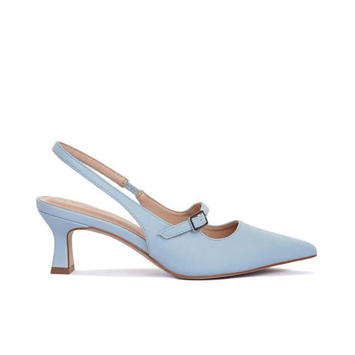 Decolletè azzurre slingback a punta con cinturino e tacco basso