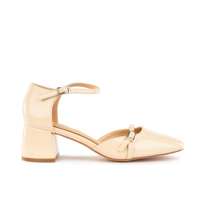 Decolletè rosa lucide con tacco medio largo e cinturino