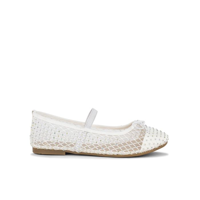 Ballerina bianche elegante in rete da bambina con strass