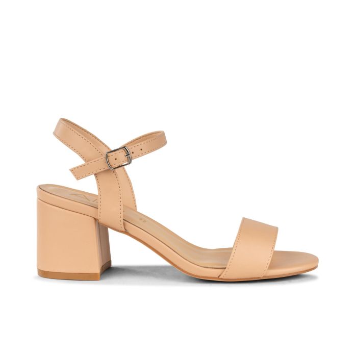 Sandali beige con tacco e cinturino da donna