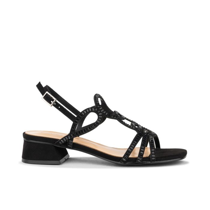 Sandali neri bassi da donna con micro strass