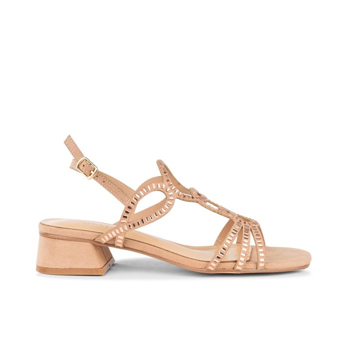 Sandali beige bassi da donna con micro strass